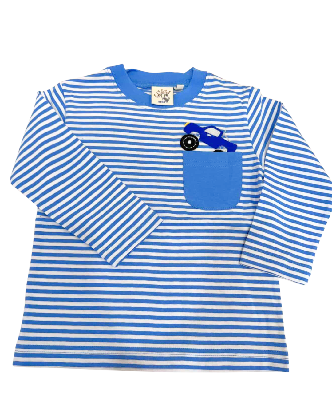 Blue Stripe Monster Truck Pocket T-Shirt