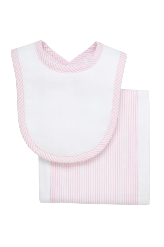 Pink Stripe Drooler Bib & Burp Set