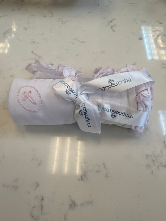 Blessed Pink Embroidered Receiving Blanket