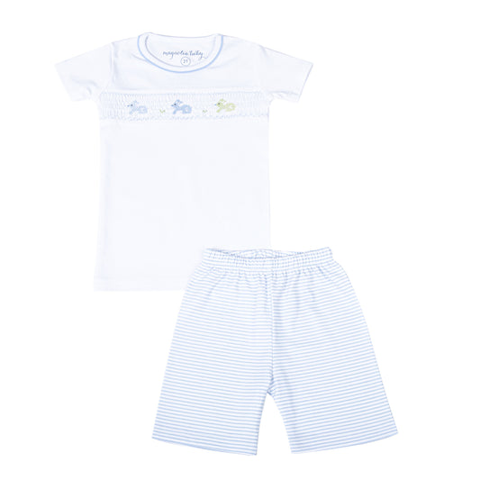 Hippity Hop Classics Smocked Short Pajamas Light Blue