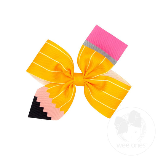 Pencil Print Grosgrain 2-Loop Hair Bow