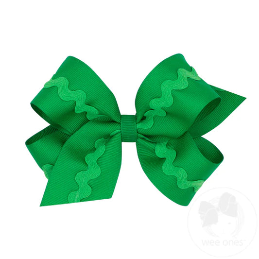 Grosgrain Hair Bow with Ric-Rac Trim- Green