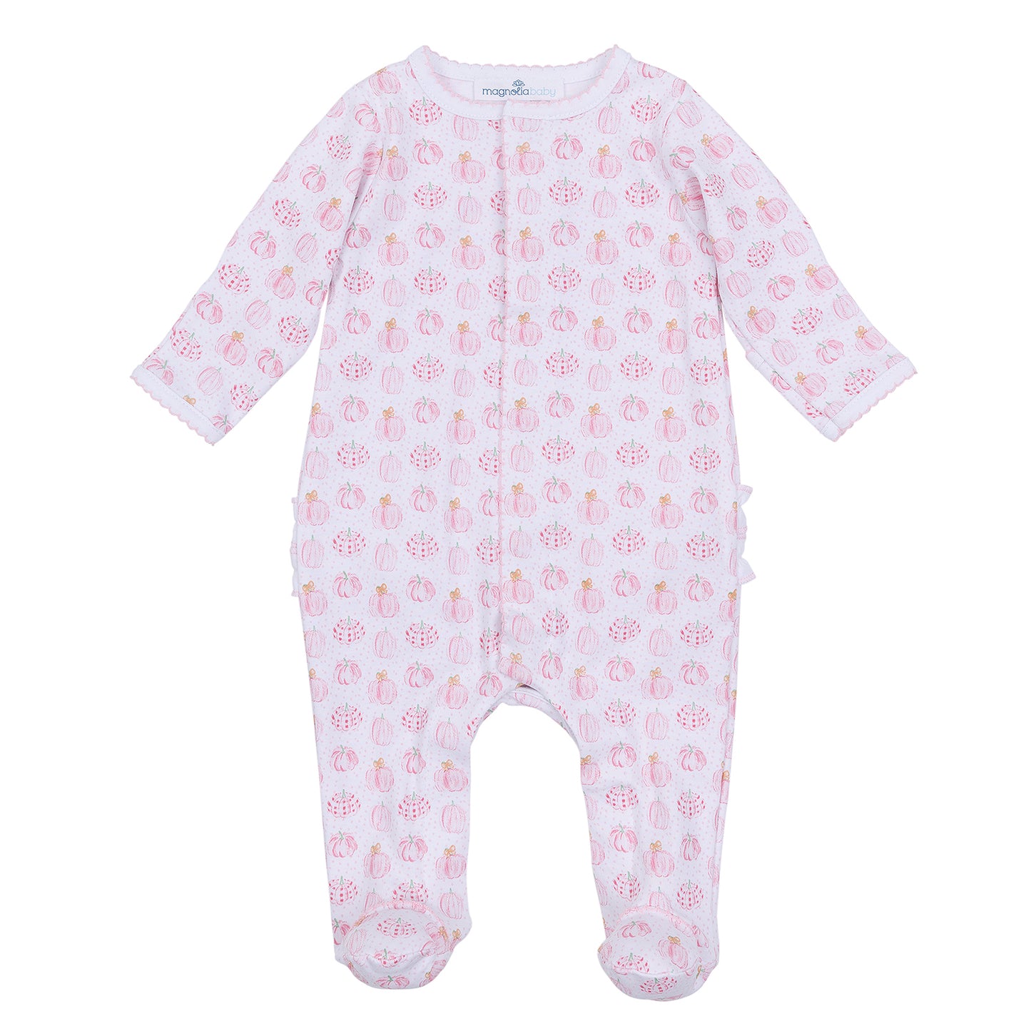 Precious Pumpkins Print Ruffle Footie - Pink