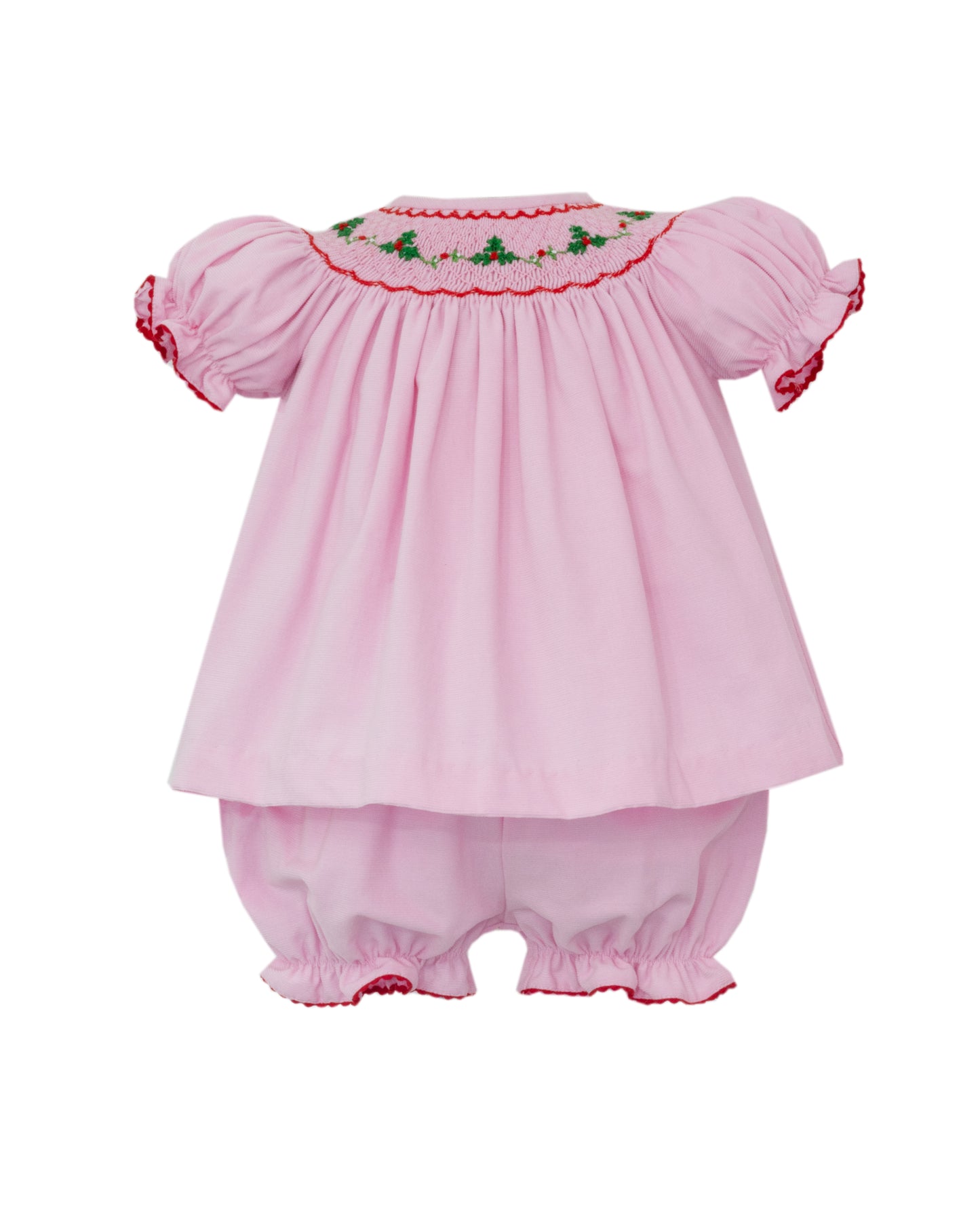 X'mas Holly Vines Pink Corduroy Bishop Bloomer Set