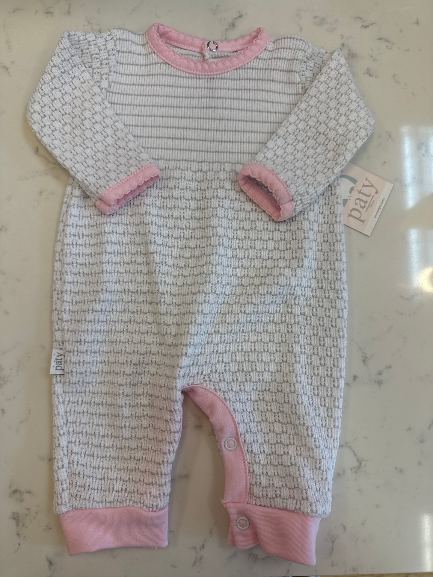 Long Sleeve Pinstripe Romper Pima Grey/Pink
