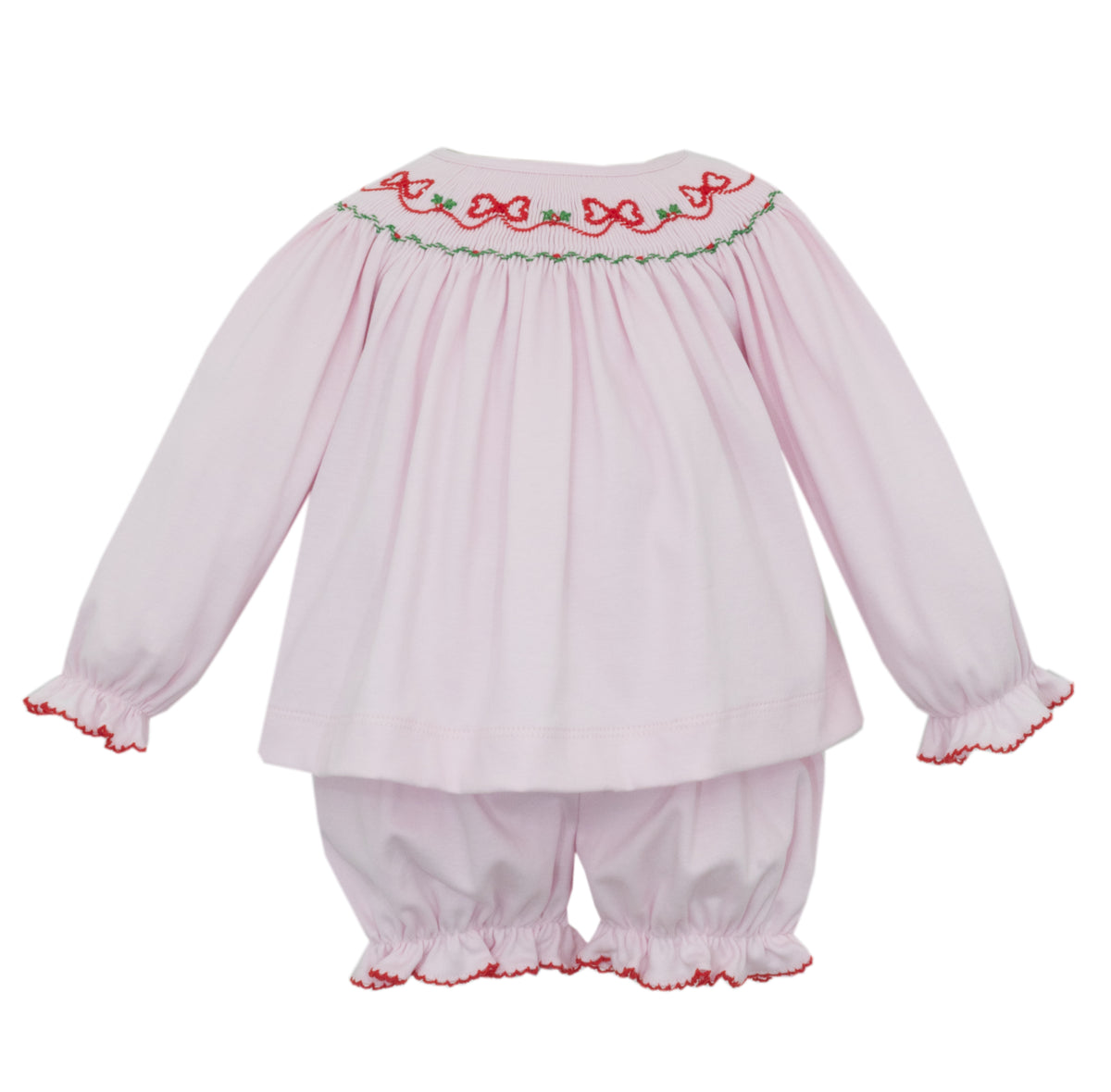 Red Bows Pink Knit Bishop Bloomer Set
