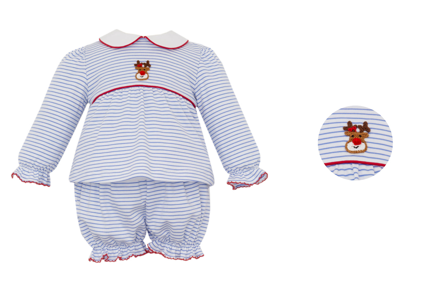 Blue Stripe Rudolph Bloomer Set