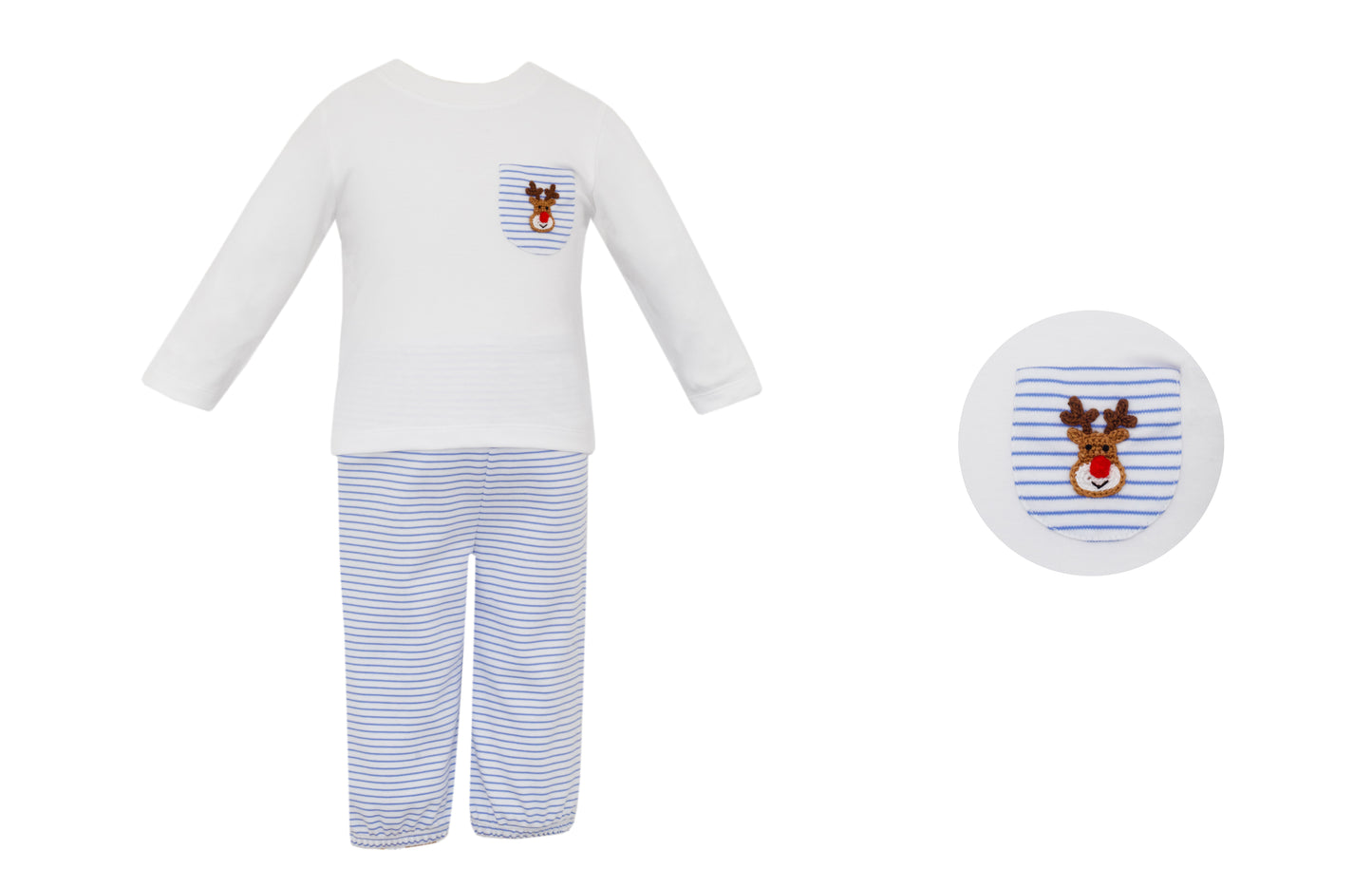 Blue Stripe Rudolph Knit Pant Set