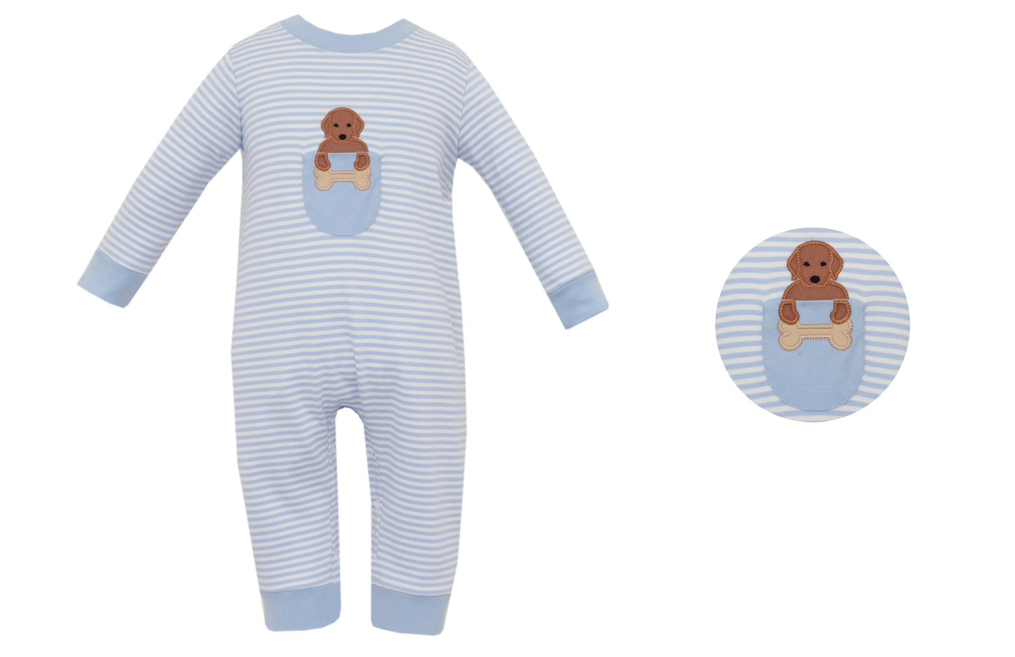 Blue Stripe Knit Long Romper w/ Lab