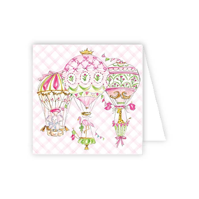 Pink Hot Air Balloon with Animals Enclosure Card