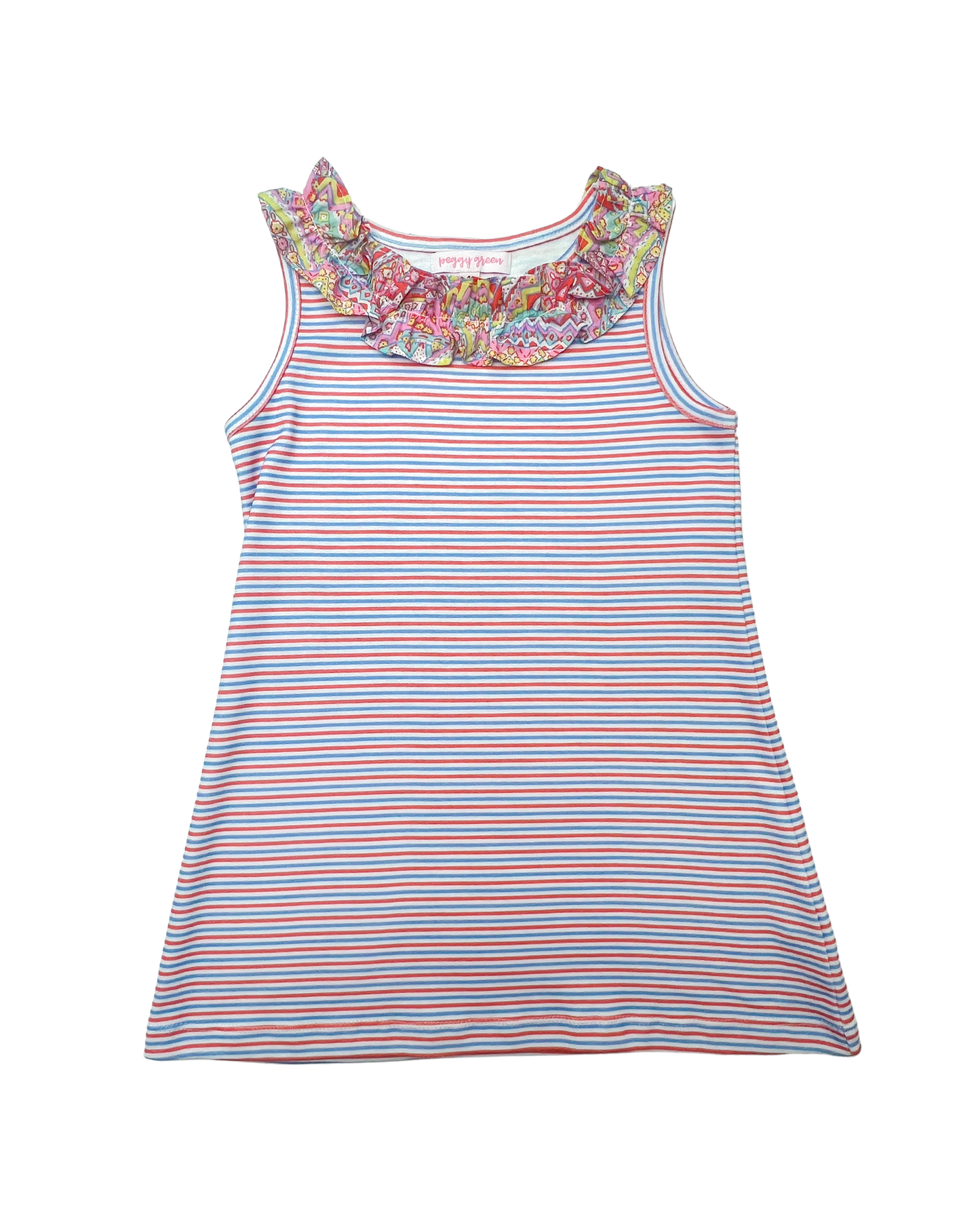 Matilda Ruffle Dress Orange & Perwinkle Stripe