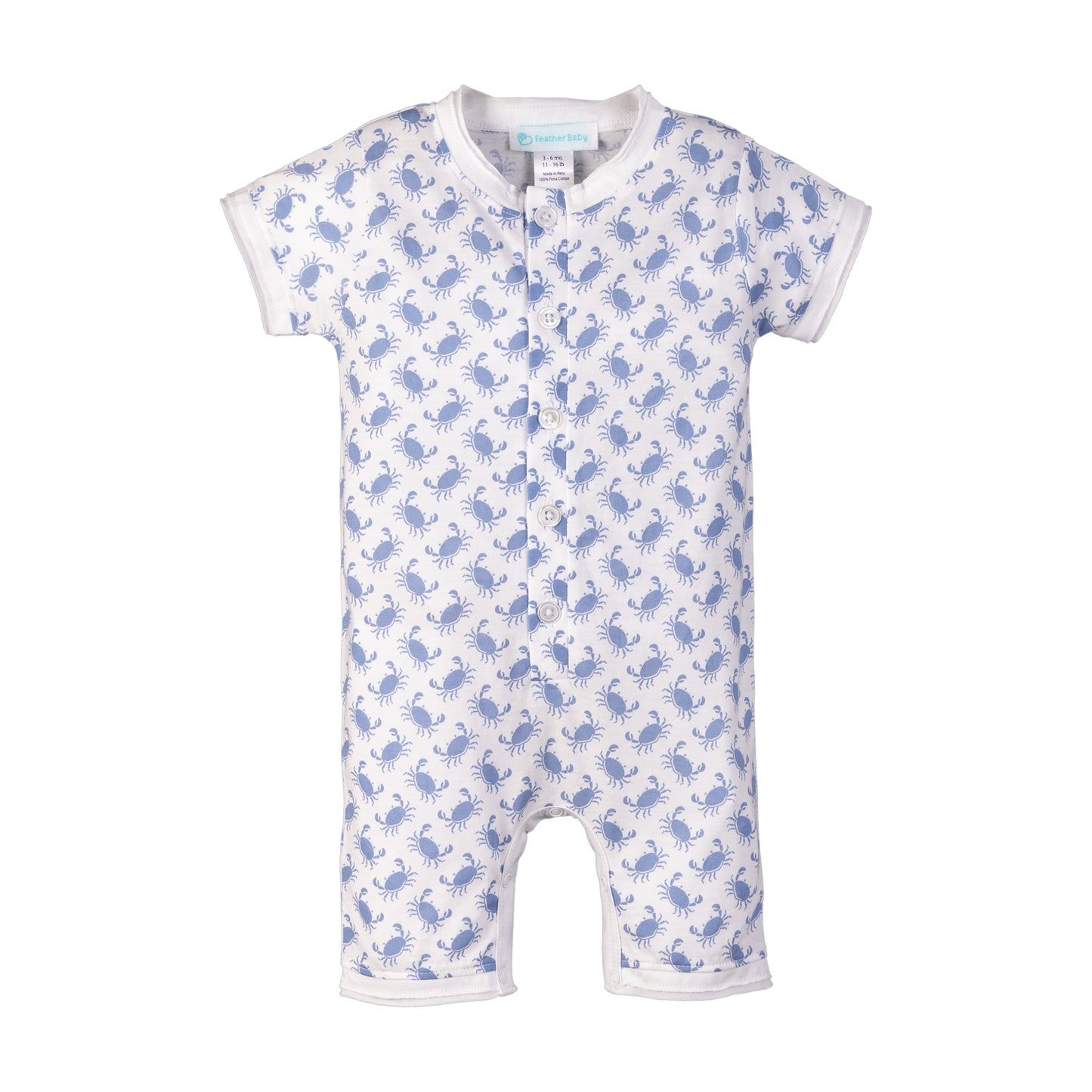 Crab Crawl Blue on White Henley Romper