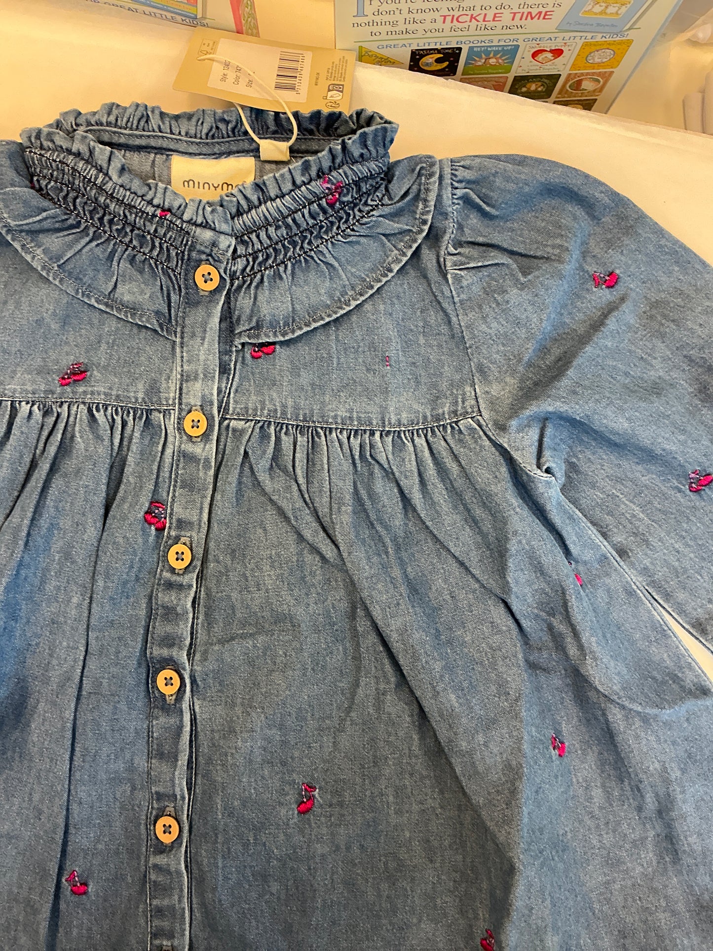 Minymo LS w. Emb Dress - Ombre Blue