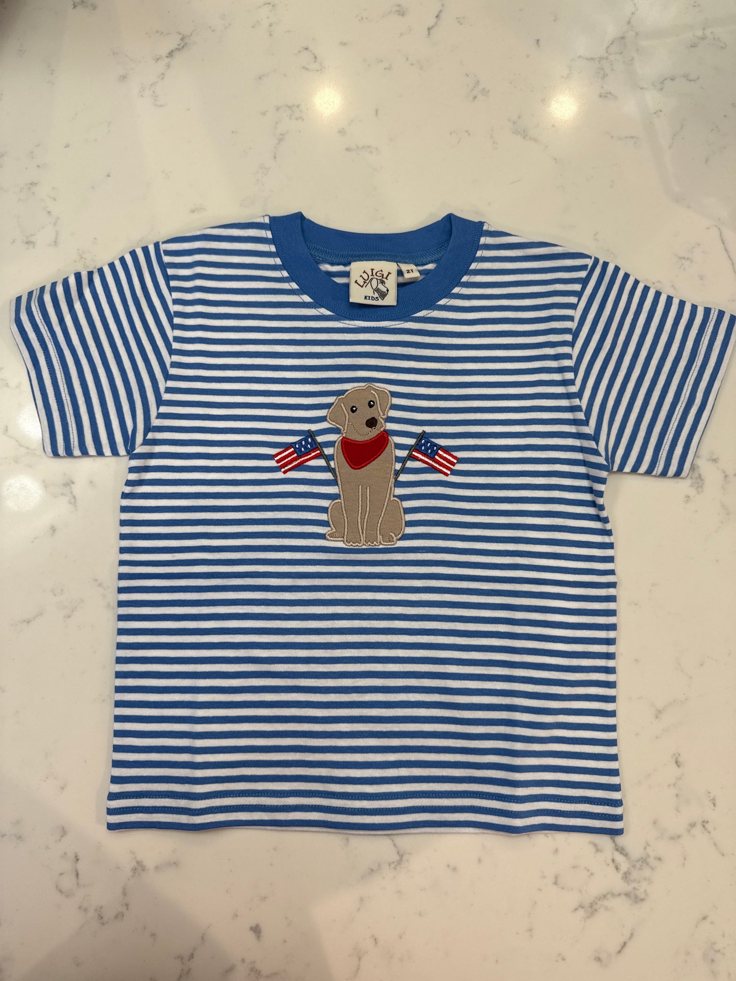 Lab w/ American Flag Striped T-Shirt