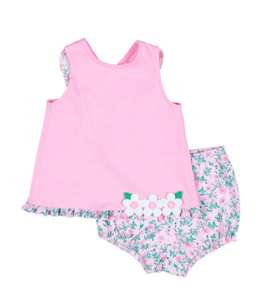 Ruffle Trim Top With Floral Print Bloomer