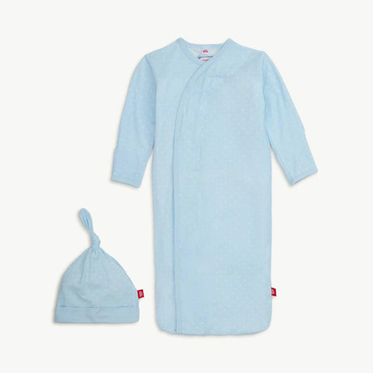 Pin Dot Blue Modal Magnetic Cozy Sleeper Gown + Hat Set