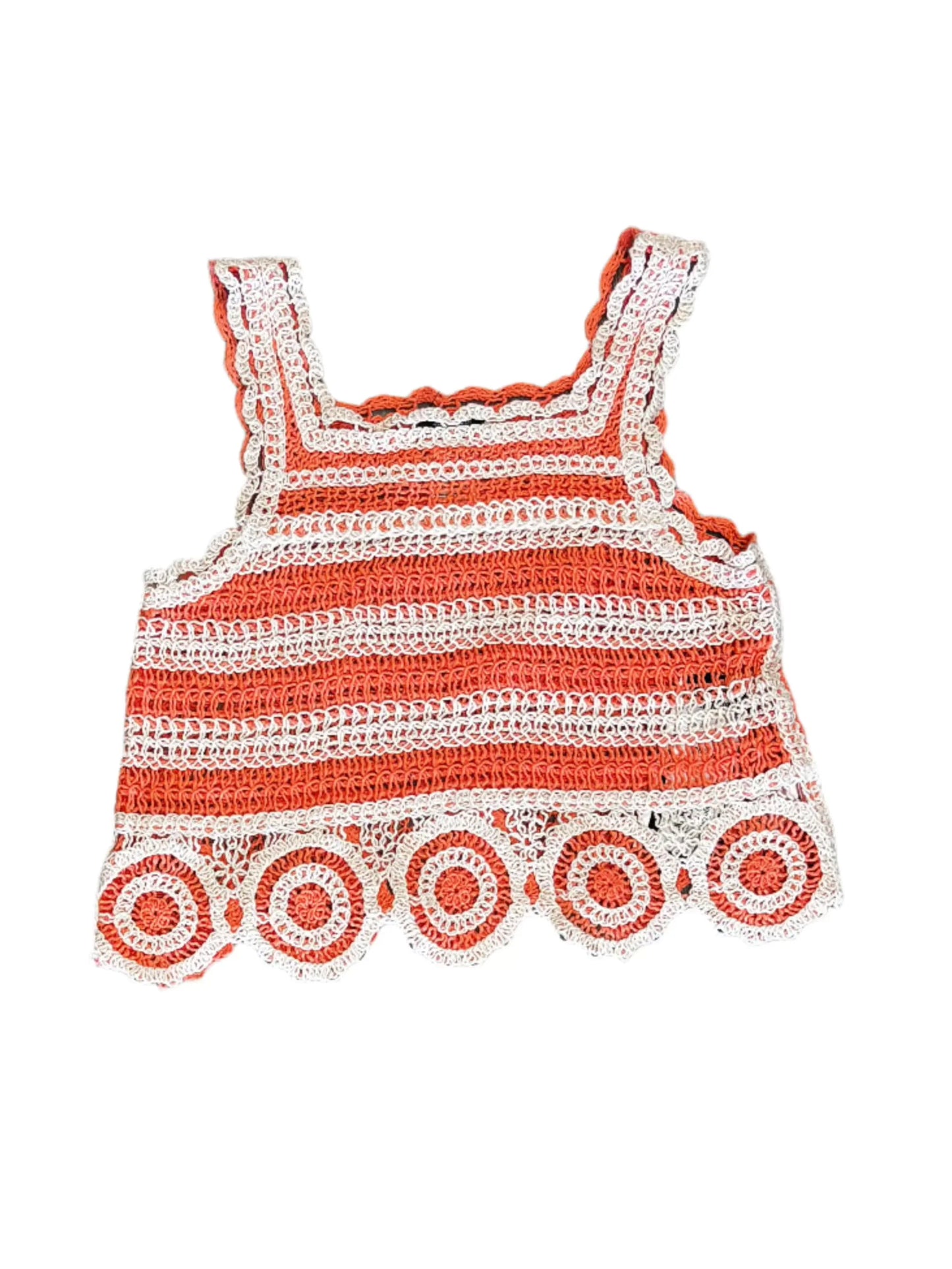Orange Stripe Open Stitch Tank