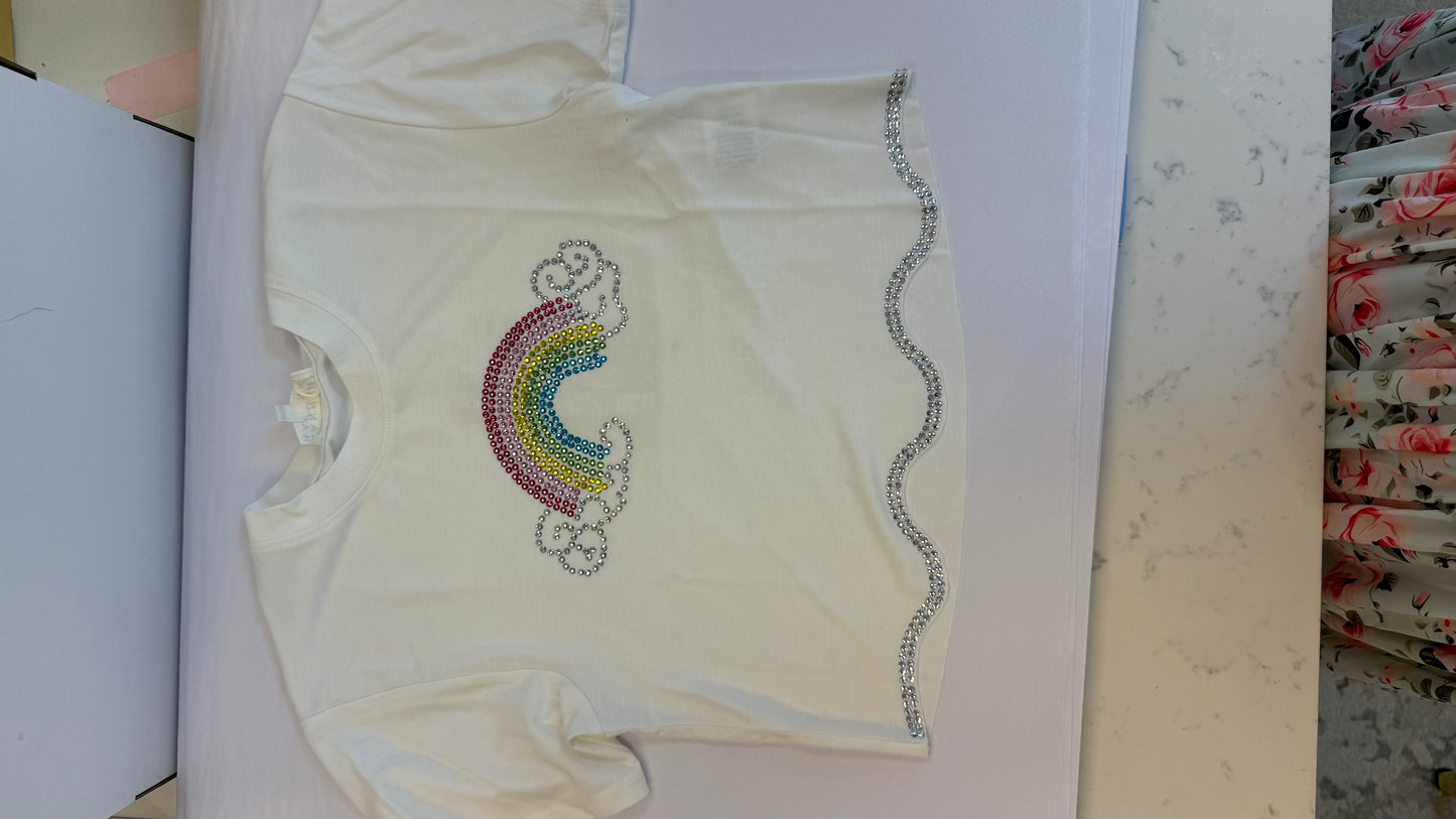 Rhinestone Rainbow Top with Scallop Hem