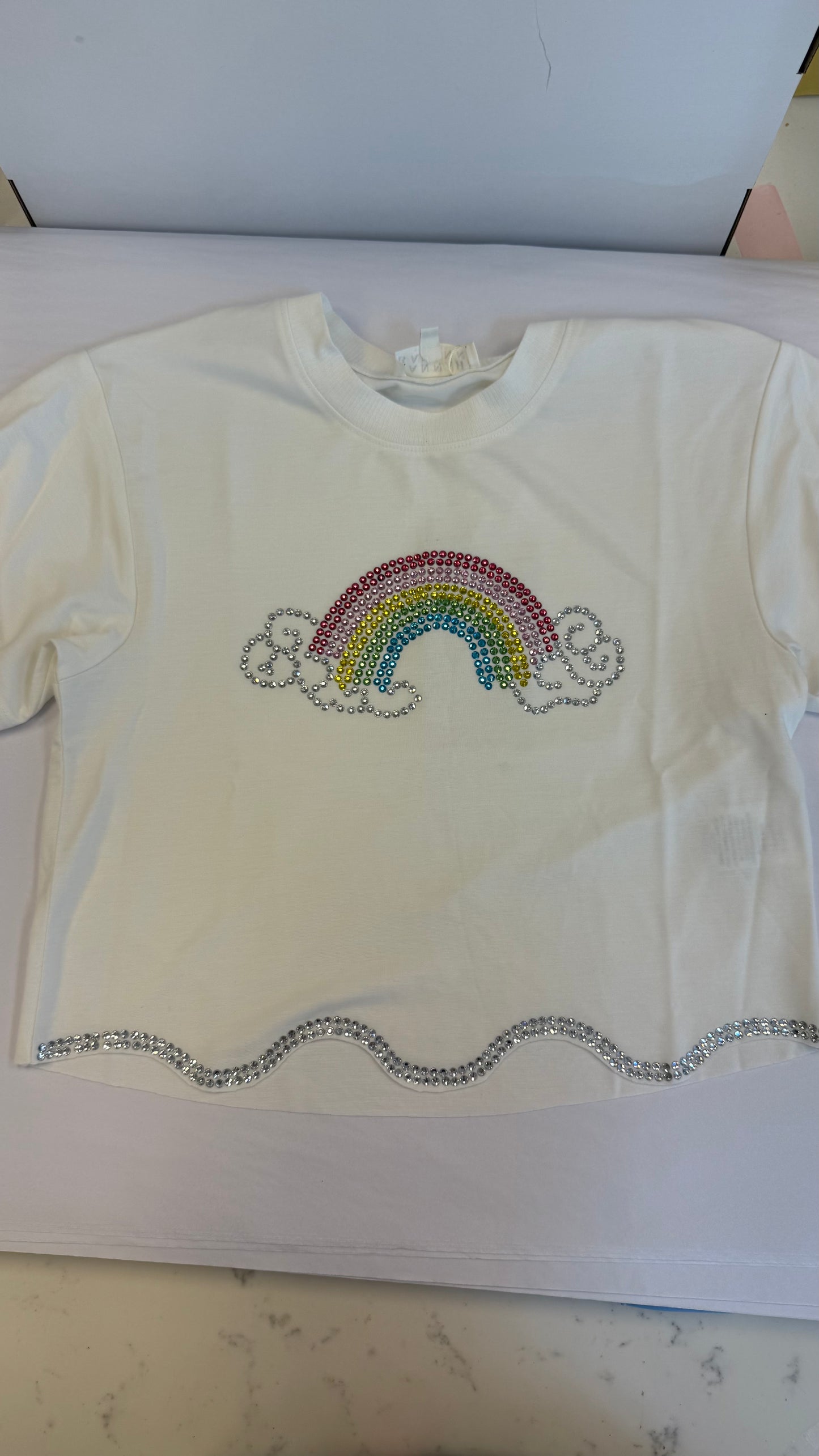 Rhinestone Rainbow Top with Scallop Hem