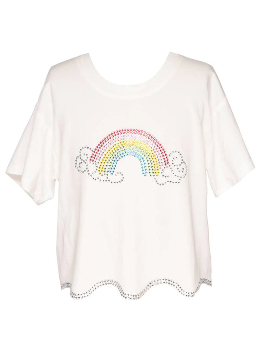 Rhinestone Rainbow Top with Scallop Hem