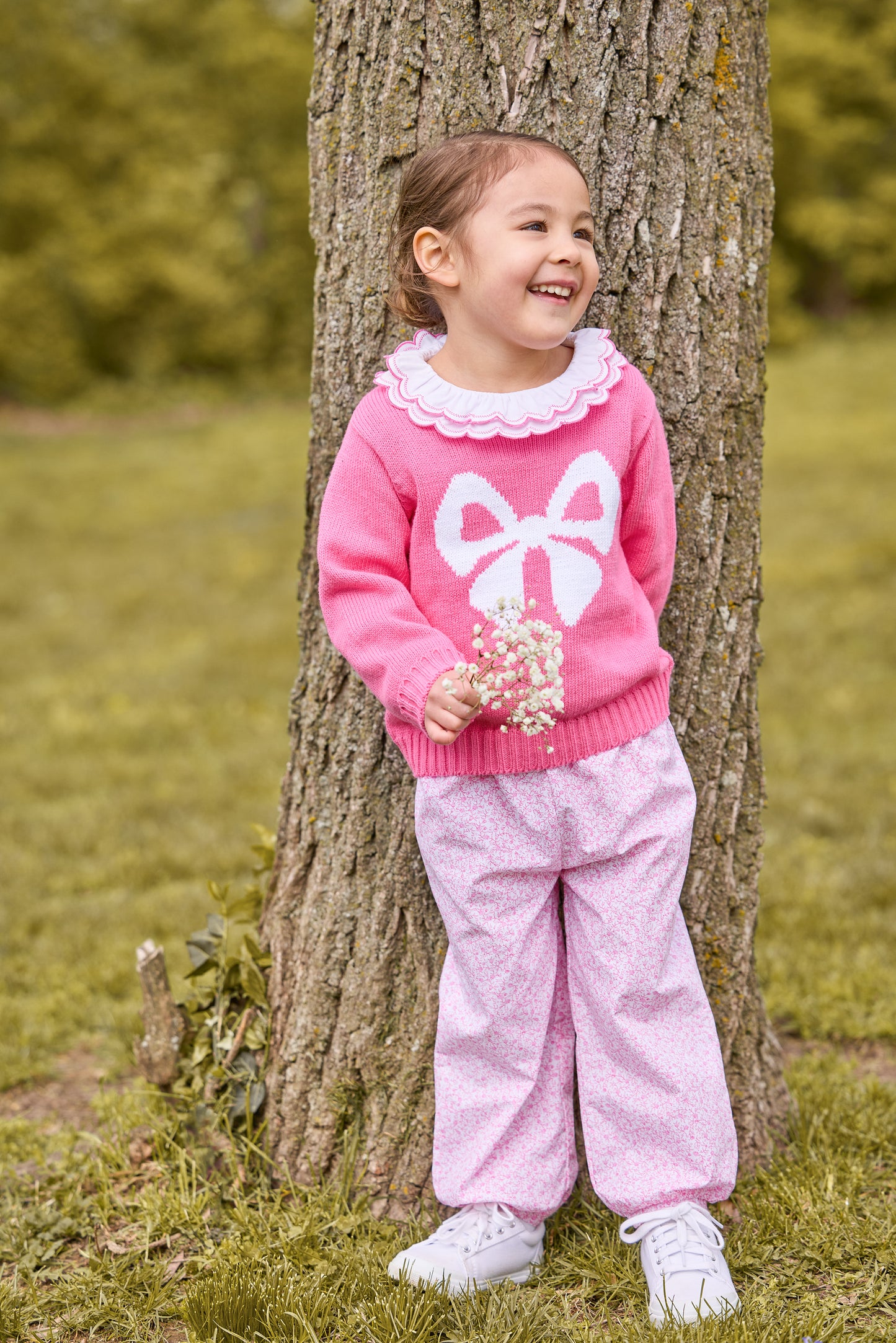 Intarsia Sweater Hot Pink Bow