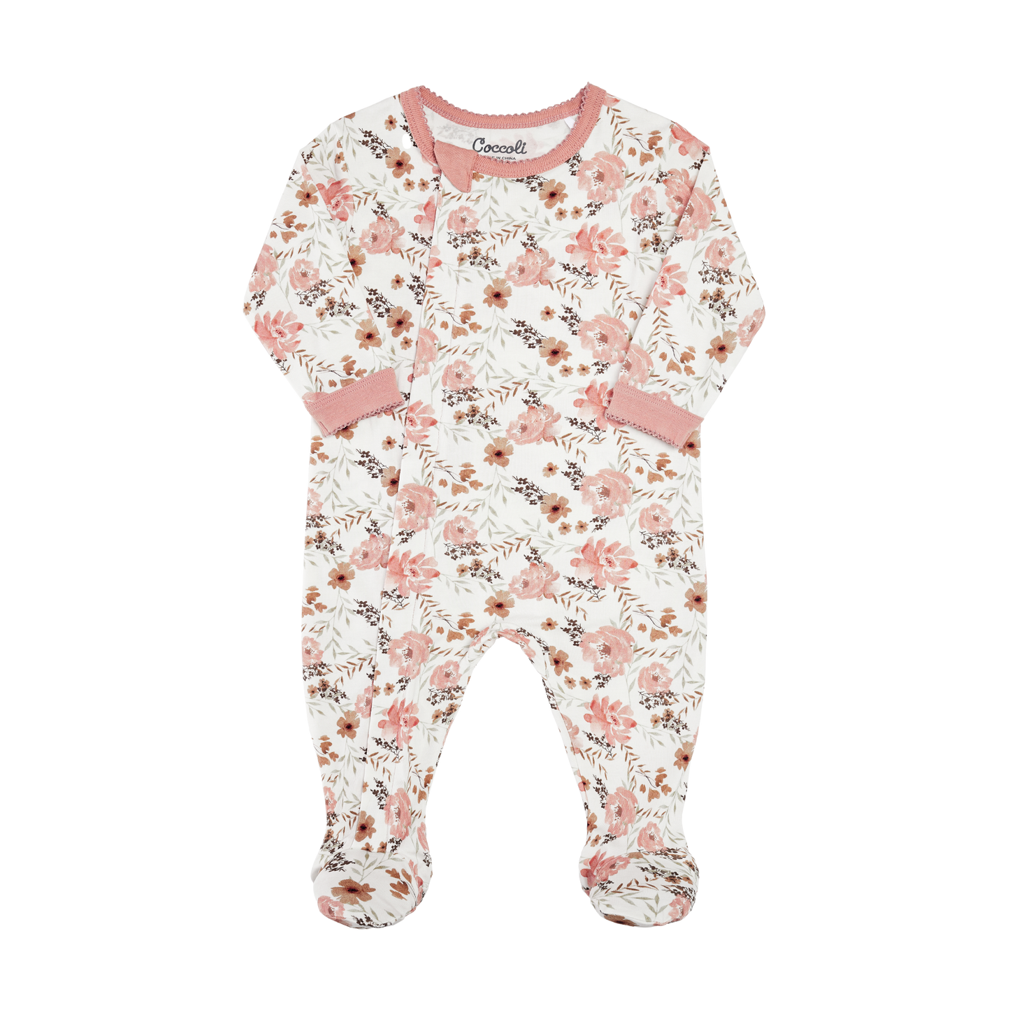Cream Floral Zipper Footie