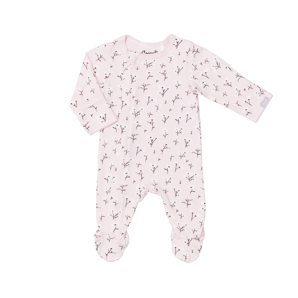 White Floral on Pink Modal Zipper Footie