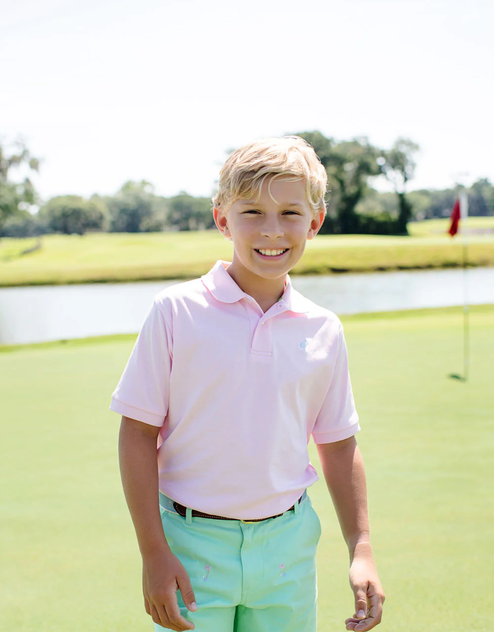 Prim and Proper Polo Pima Palm Beach Pink/Buckhead Blue