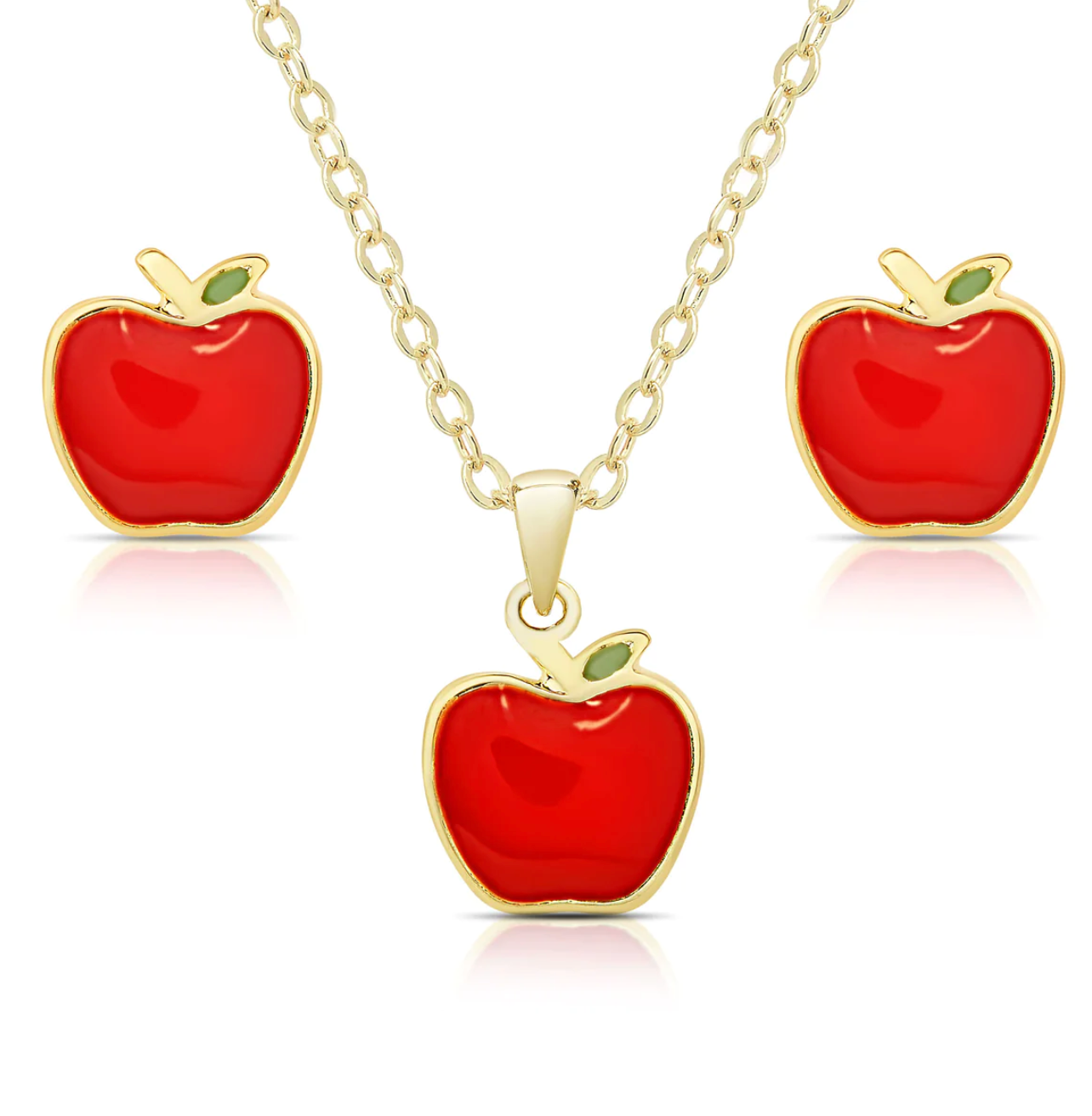 Apple Pendant & Stud Earring Set