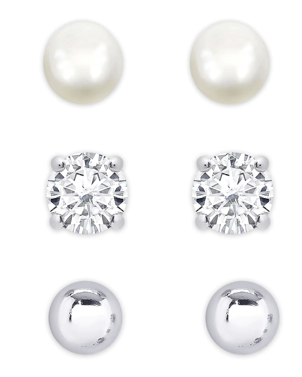 Freshwater Pearl & CZ Stud Set
