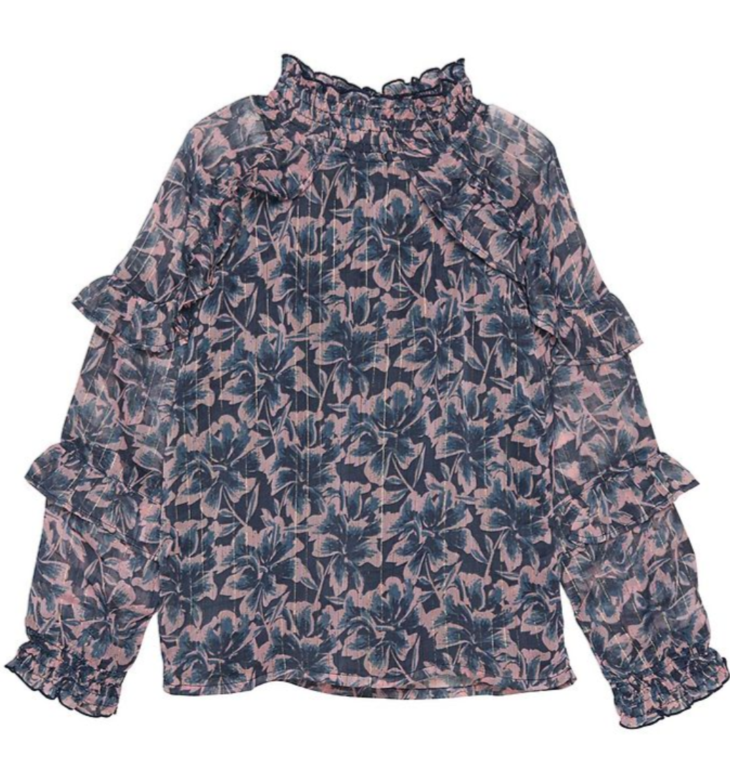 Blouse Big Flower Indigo Blue