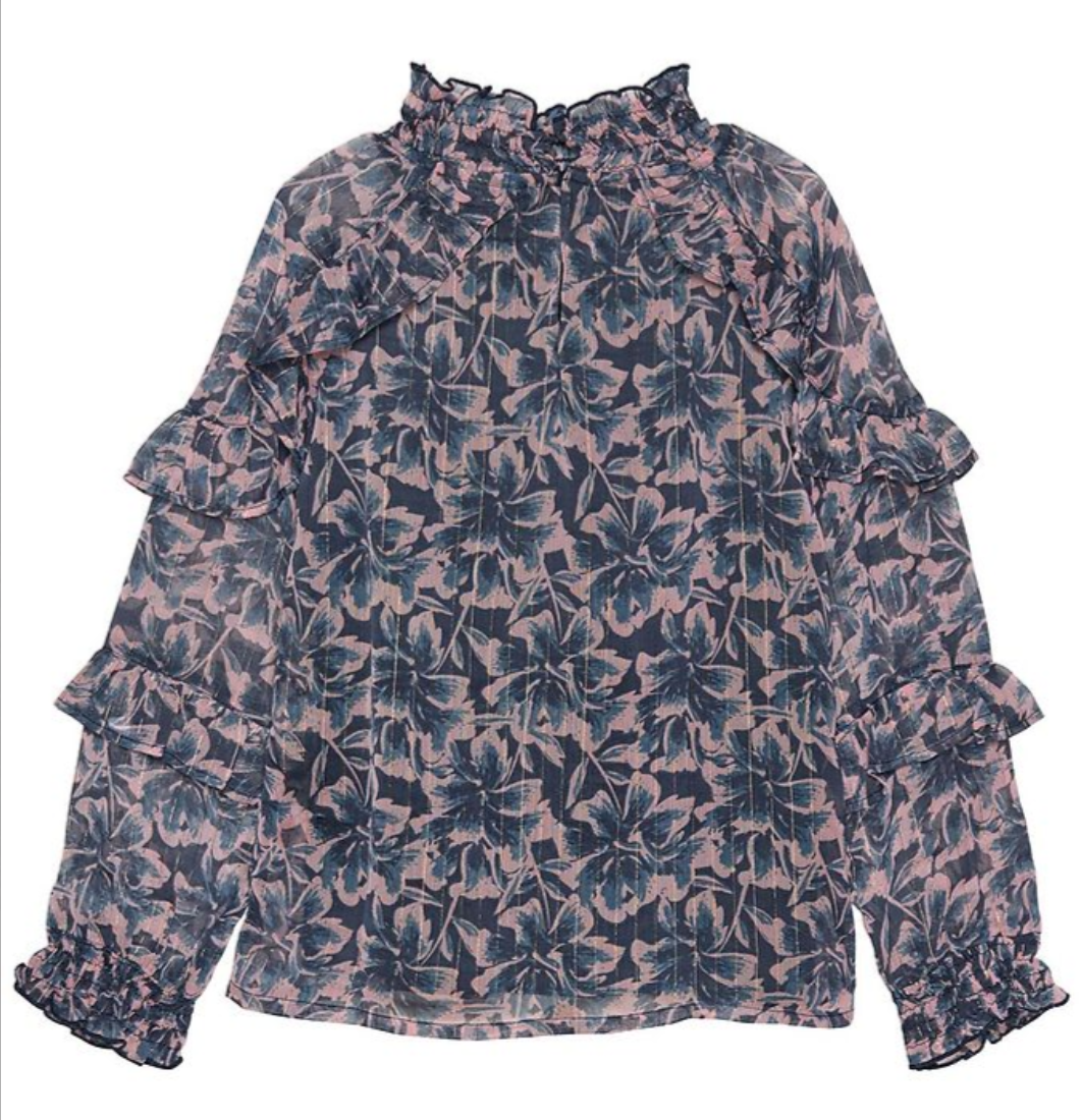 Blouse Big Flower Indigo Blue