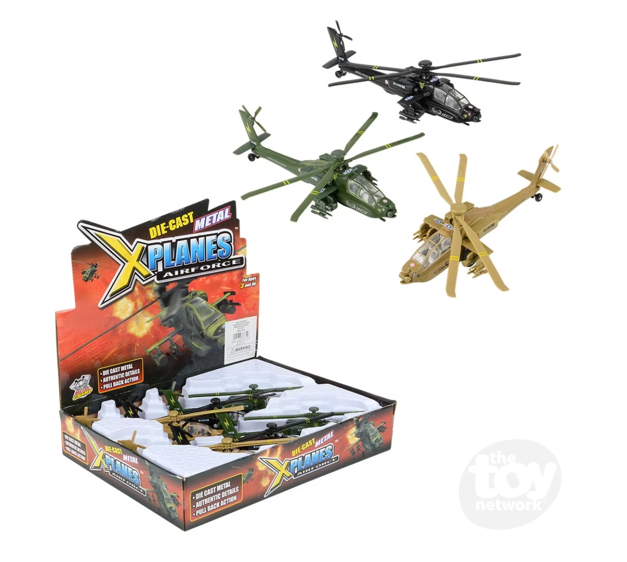 8" Die-Cast Pullback Apache Helicopter