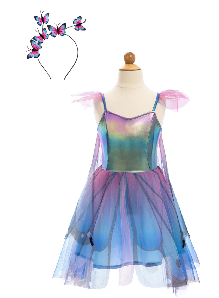 Blue Butterfly Twirl Dress with Wings & Headband