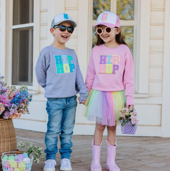 Hip Hop Patch Easter Sweatshirt - Gray