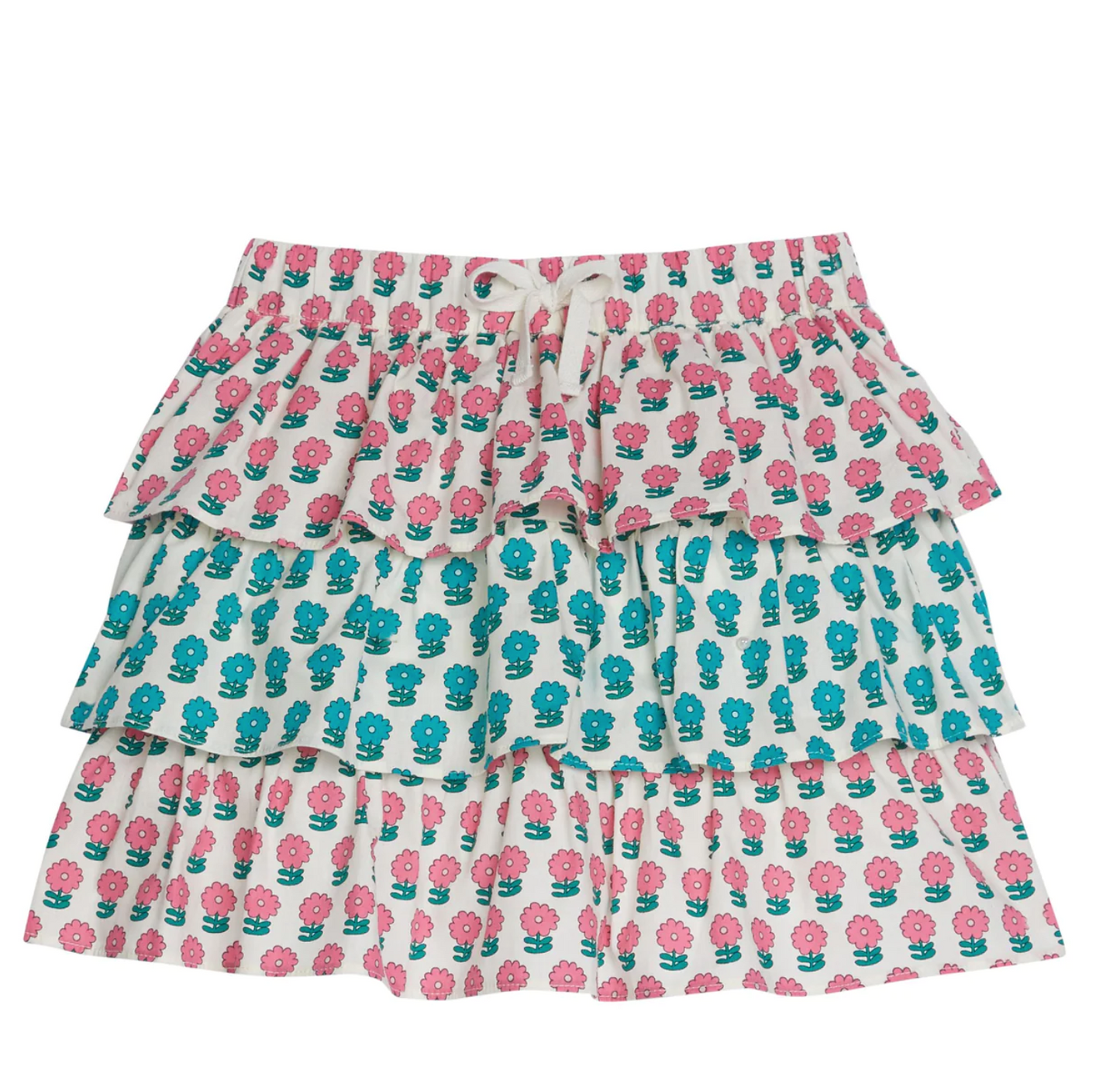 Tiered Mini Skort- Pink & Turquoise Marigold
