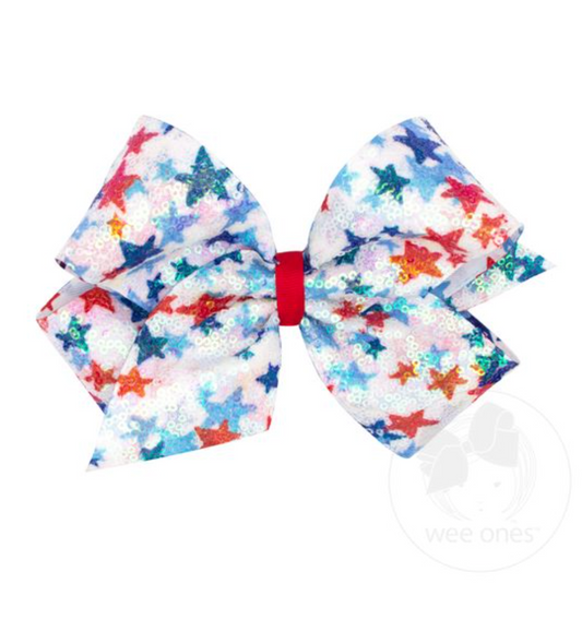 King Patriotic Sequin Print Hair Bow