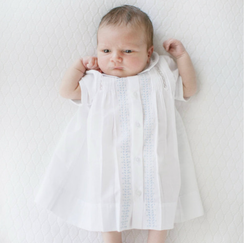 Boys Leaf Daygown in White