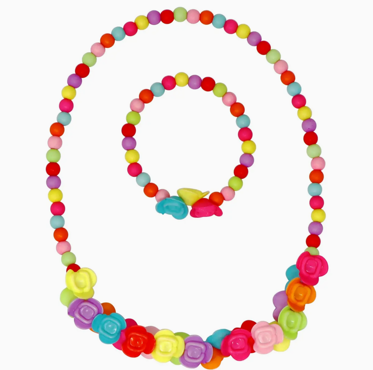 Vibrant Rose Flower Necklace and Bracelet Set