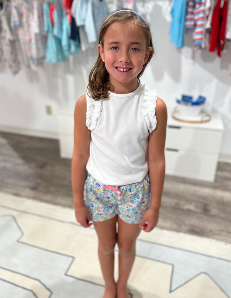 White Ruffled Shoulder Pima Sleeveless Top