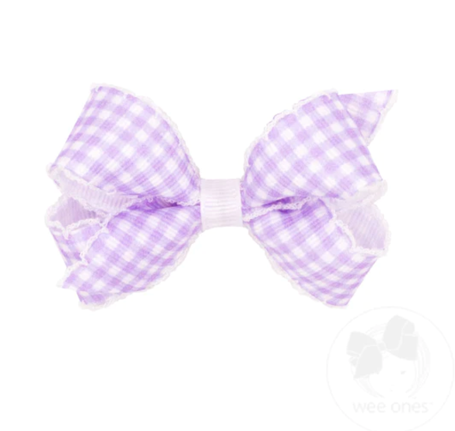 Mini Gingham Print Moonstitch Edge Bow