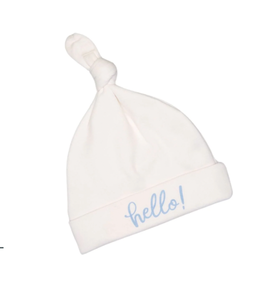 Hello! Blue Printed Knot Hat