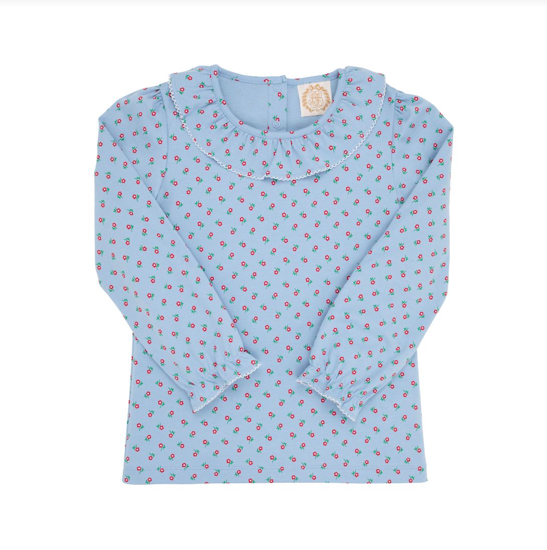 Ramona Ruffle Shirt LS Barrington Blue Midway MicroFloral