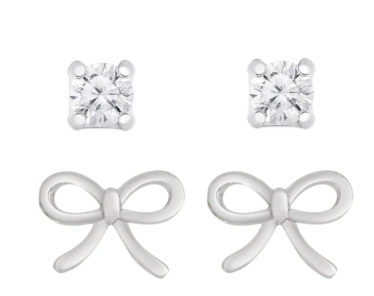 Bow And CZ Stud Set