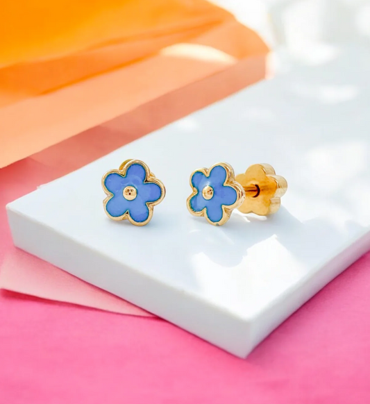 Blue Flowers Tiny Stud Earrings