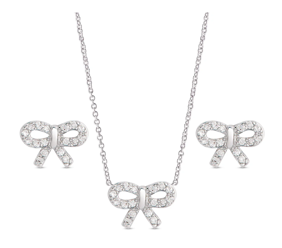 CZ Bow Pendant and Earring Set