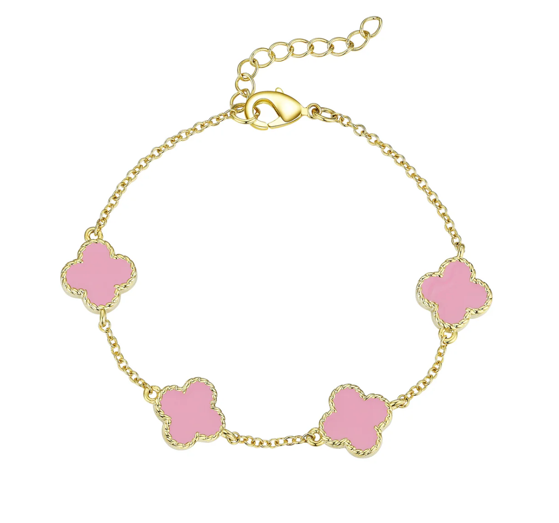 Four Leaf Clover Link Bracelet Pink