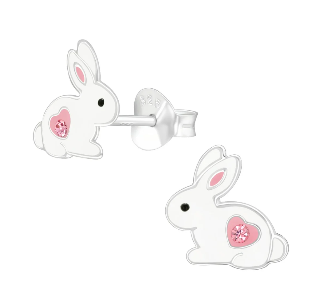 Pink Crystal Bunny Stud Earrings
