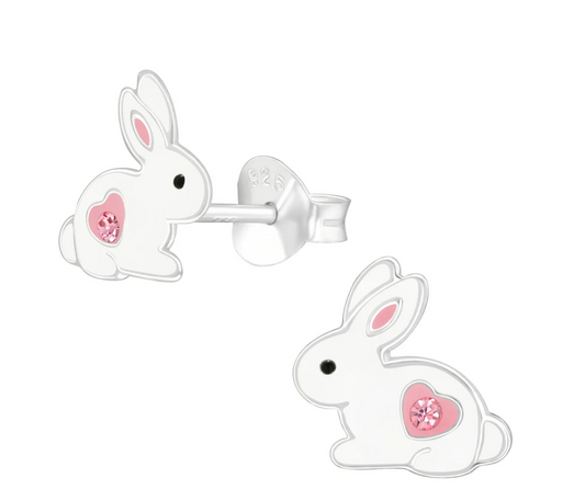 Pink Crystal Bunny Stud Earrings