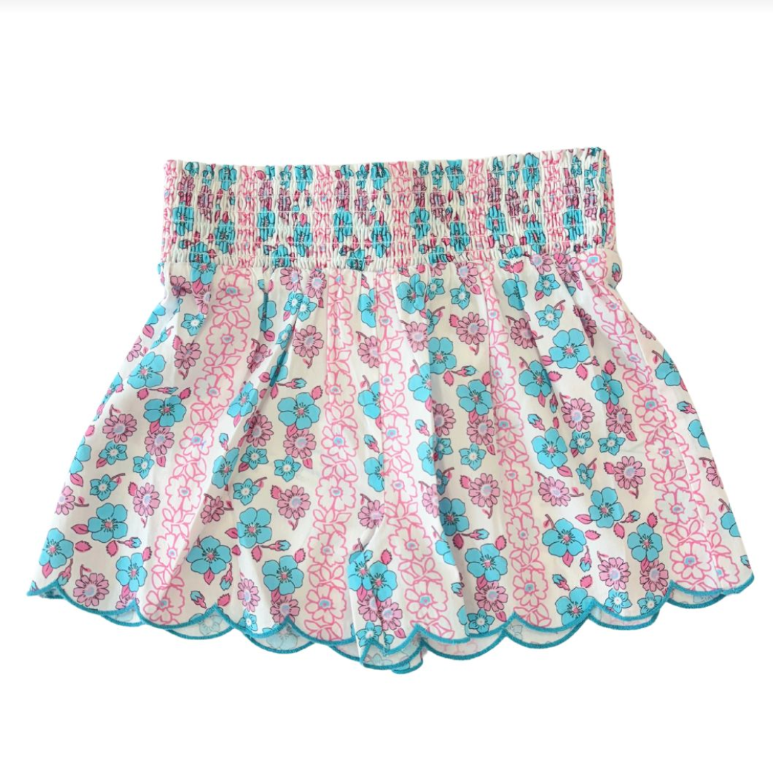 Shirred Scallop Shorts- Marguerite Floral Pink